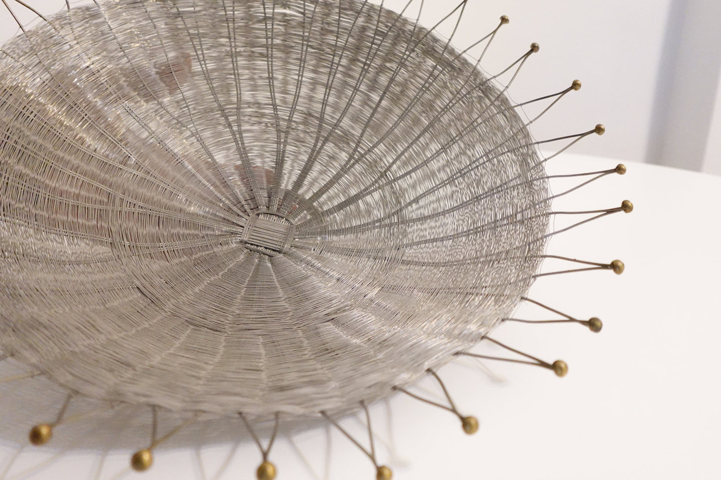 12-Inch Wide Vintage Silver Wire Basket with Brass Accents