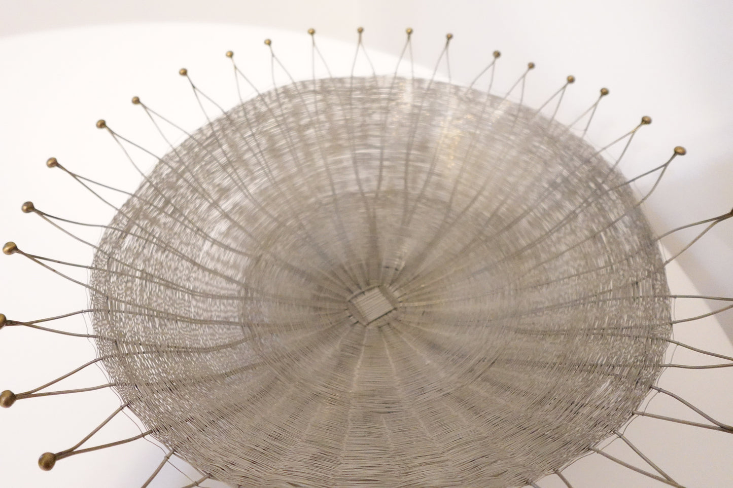 12-Inch Wide Vintage Silver Wire Basket with Brass Accents