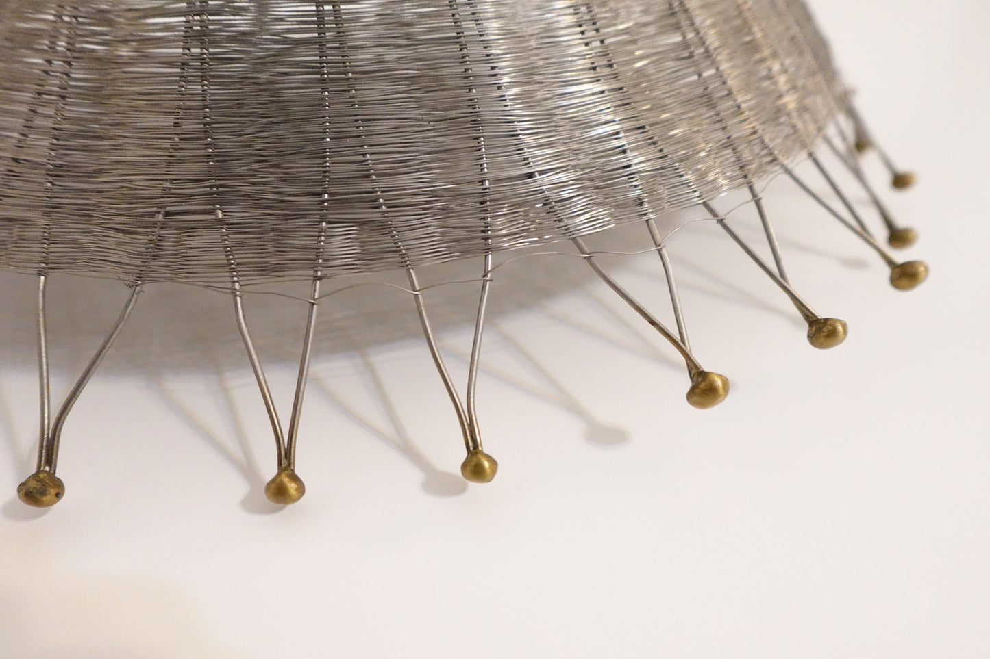 12-Inch Wide Vintage Silver Wire Basket with Brass Accents
