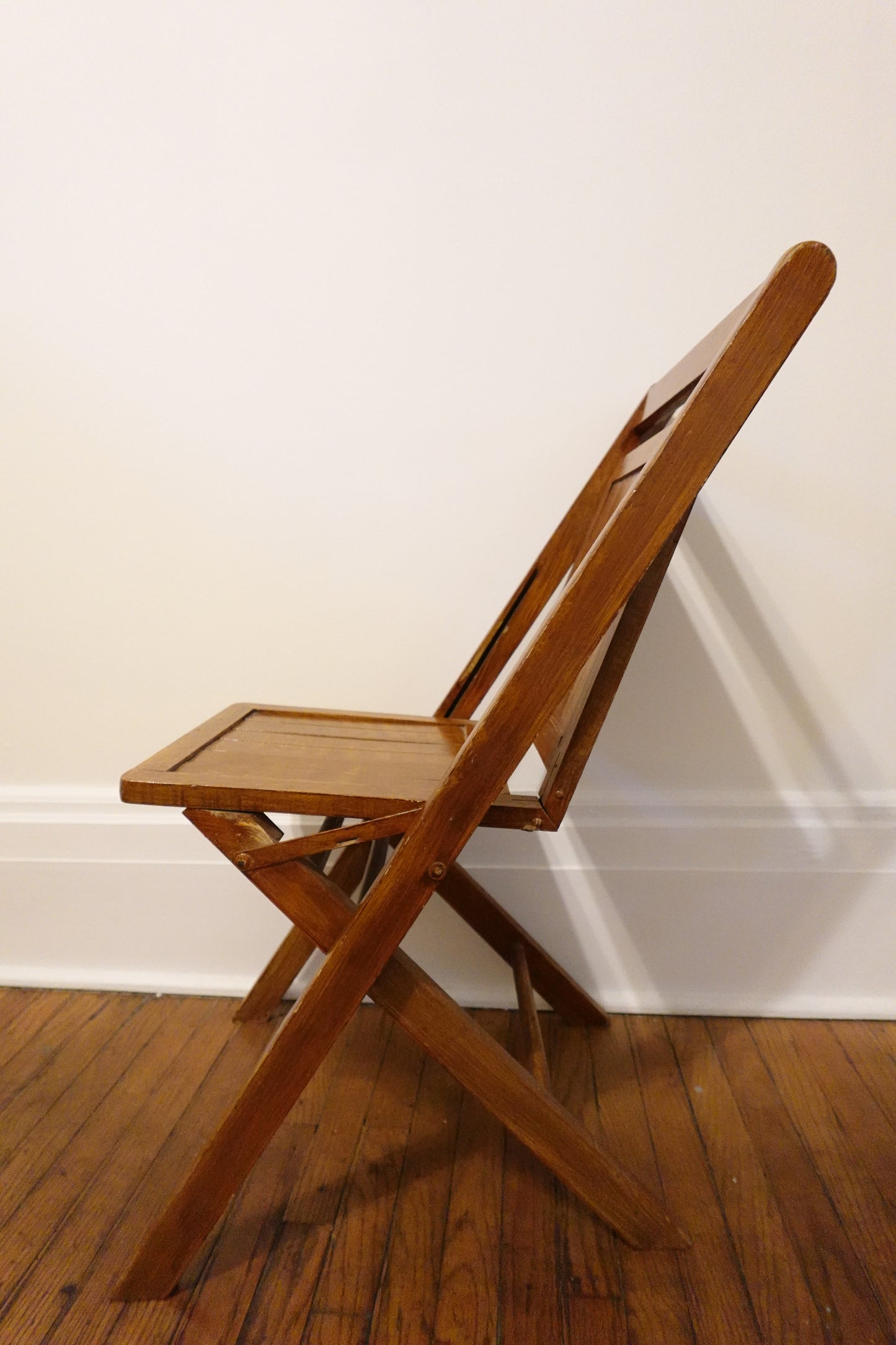Early 1900s Antique Wood Slatted Folding Chair