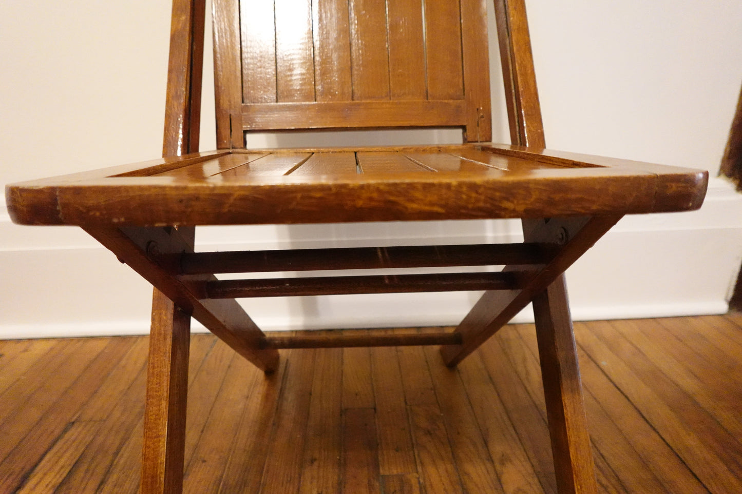 Early 1900s Antique Wood Slatted Folding Chair