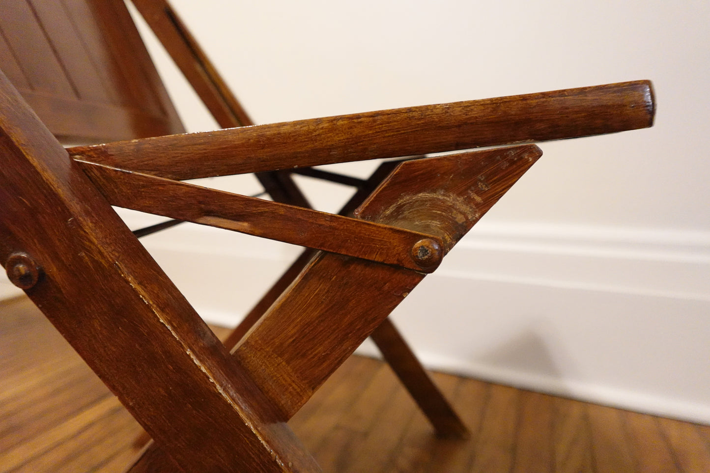 Early 1900s Antique Wood Slatted Folding Chair