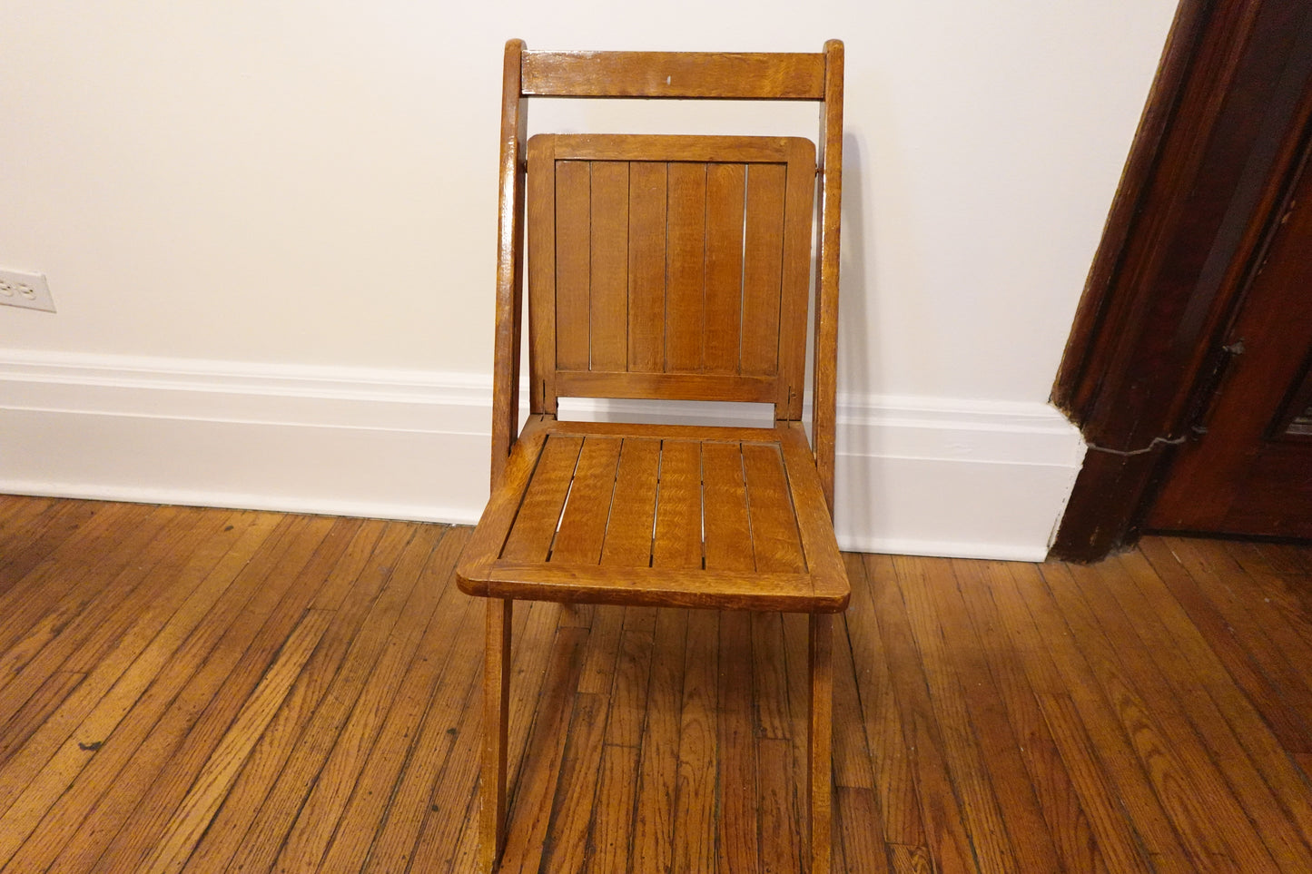 Early 1900s Antique Wood Slatted Folding Chair
